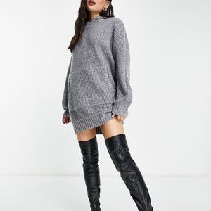 ASOS oversized knitted hoodie dress in gray